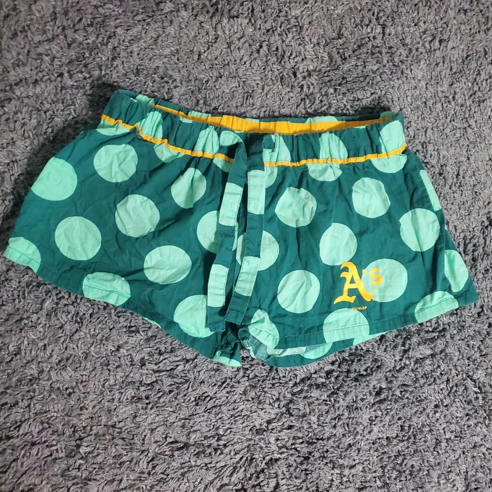 MLB Athletics Oakland Baseball Green Polka Dot Womans Pajama Shorts Small Great - Picture 1 of 5